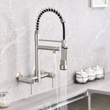 Dornberg Wall Mount Kitchen Faucet with Pull Down Sprayer, Spring Faucet