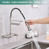 Dornberg Wall Mount Kitchen Faucet with Pull Down Sprayer, Spring Faucet