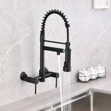 Dornberg Wall Mount Kitchen Faucet with Pull Down Sprayer, Spring Faucet