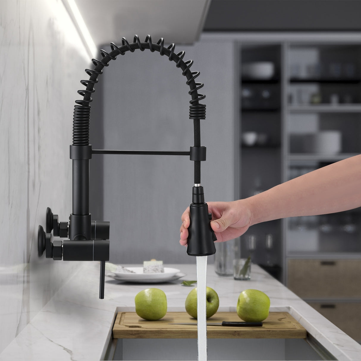 Dornberg Wall Mounted Pull Down Bridge Kitchen Faucet