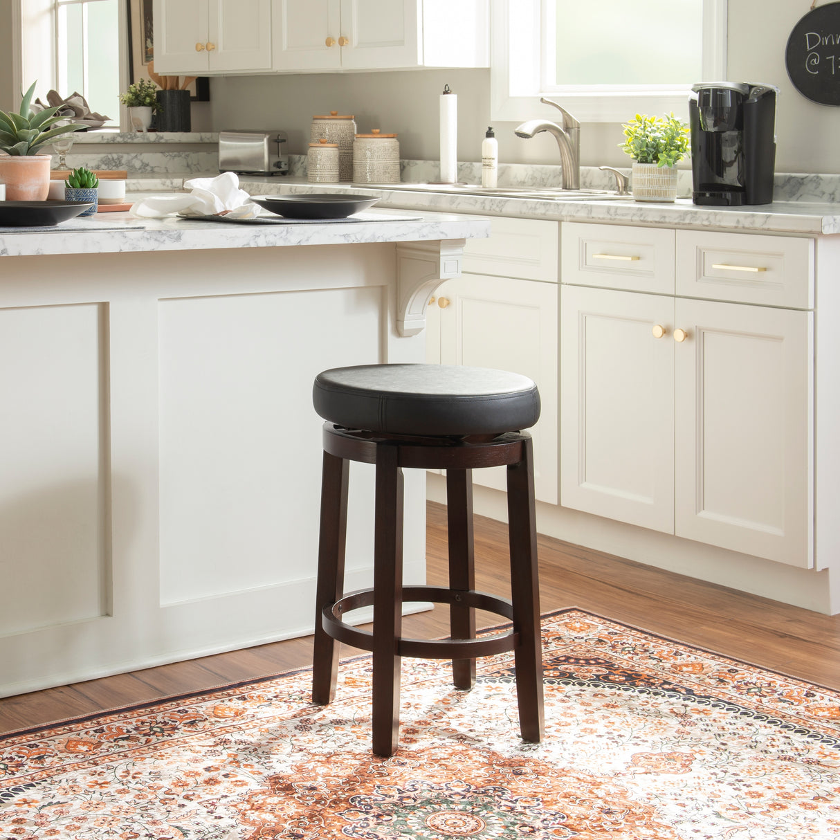Dorothy Black Wood 25-Inch Backless Faux Leather Swivel Counter Stool