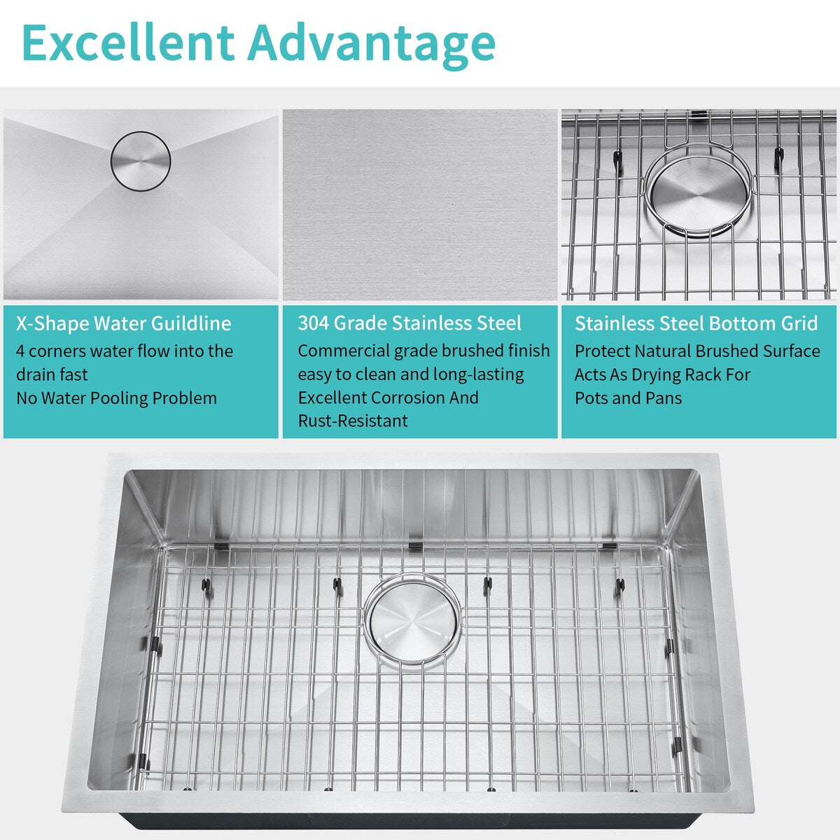 Double Bowl Undermount Stainless Steel Kitchen Sink with Faucet