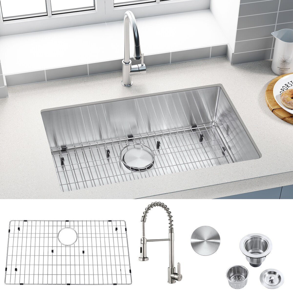 Double Bowl Undermount Stainless Steel Kitchen Sink with Faucet