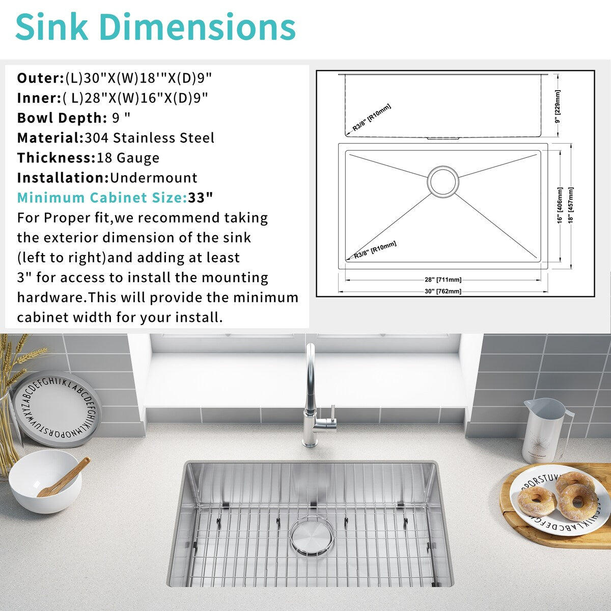 Double Bowl Undermount Stainless Steel Kitchen Sink with Faucet