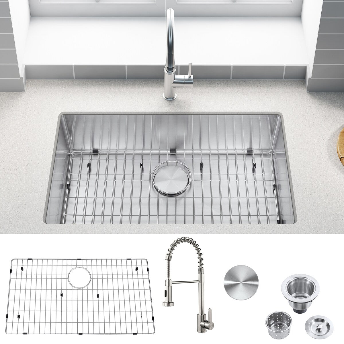 Double Bowl Undermount Stainless Steel Kitchen Sink with Faucet