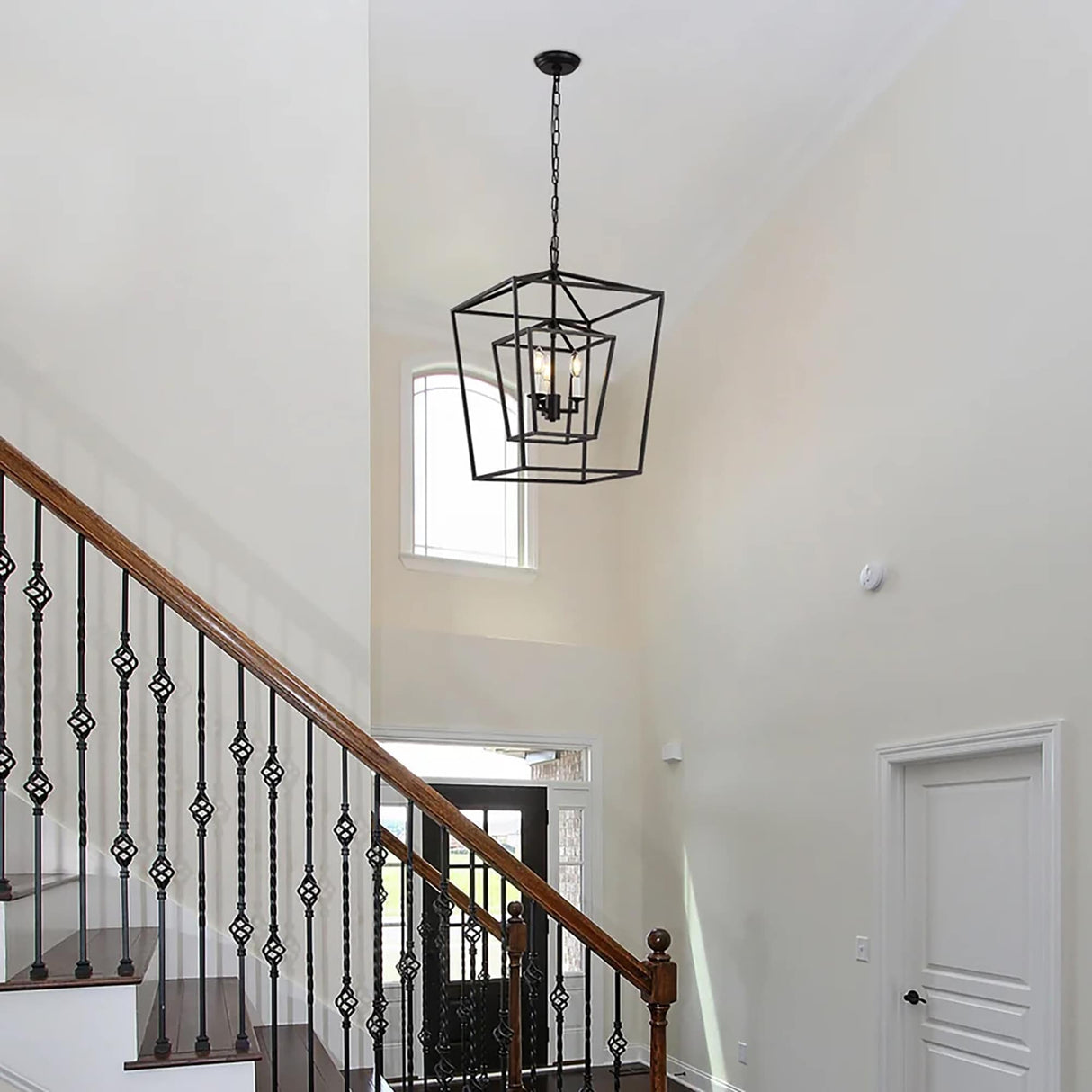 17 Iinches Wide Double Cage Lantern Pendant Lamp 3-Light Stairway Entry Chandelier Ceiling Light