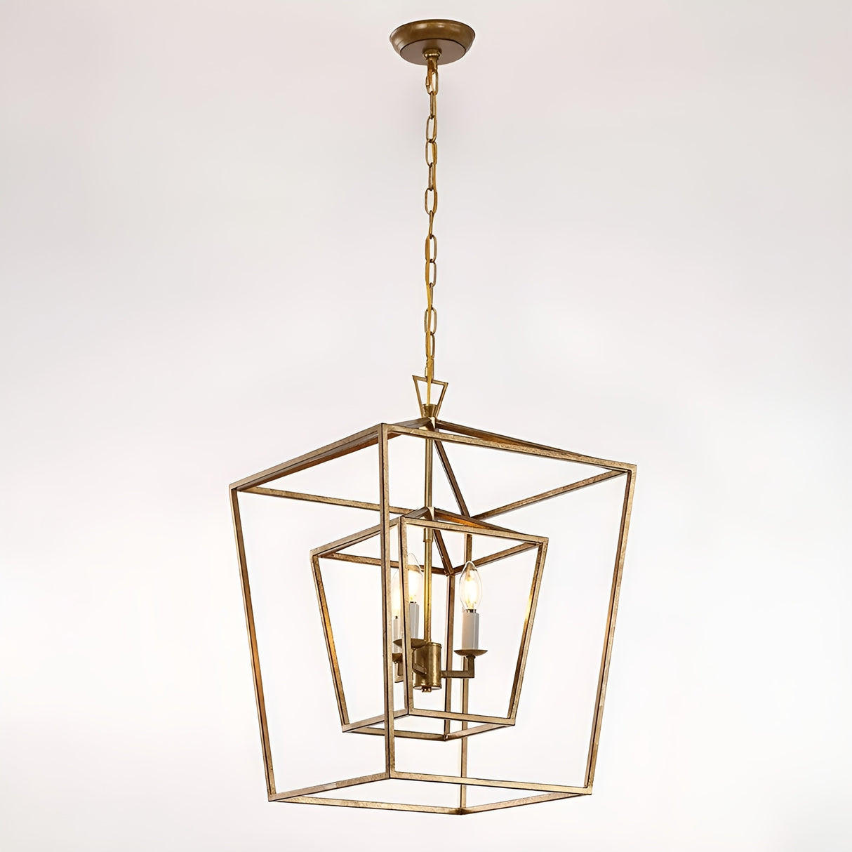 17 Iinches Wide Double Cage Lantern Pendant Lamp 3-Light Stairway Entry Chandelier Ceiling Light