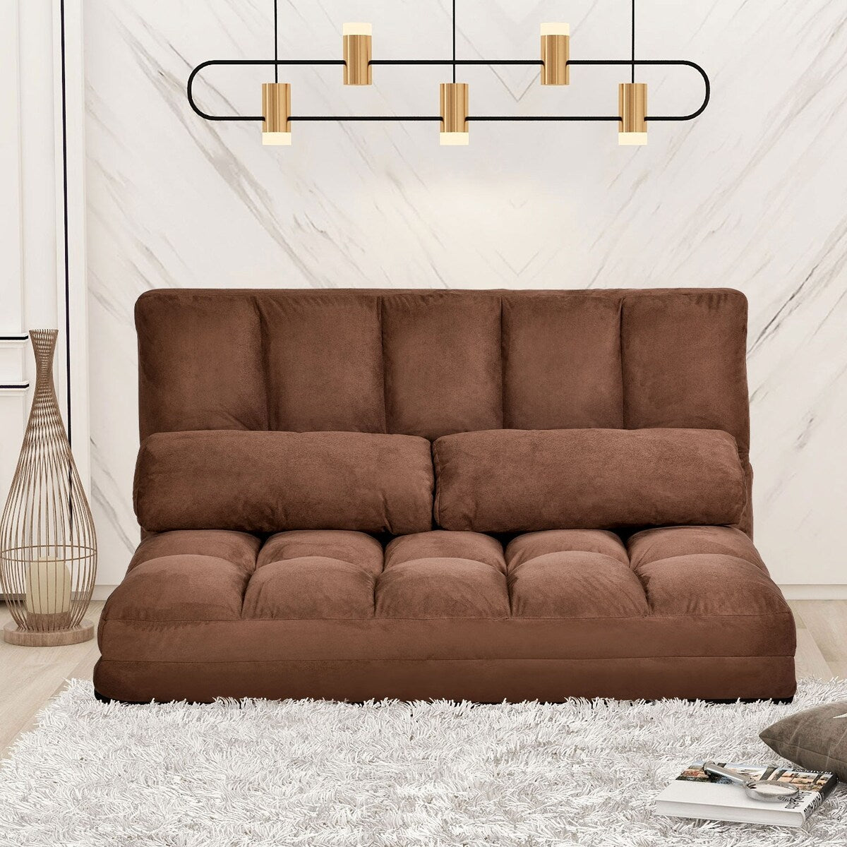 Double Chaise Lounge Sofa with Two Pillows for Living Room