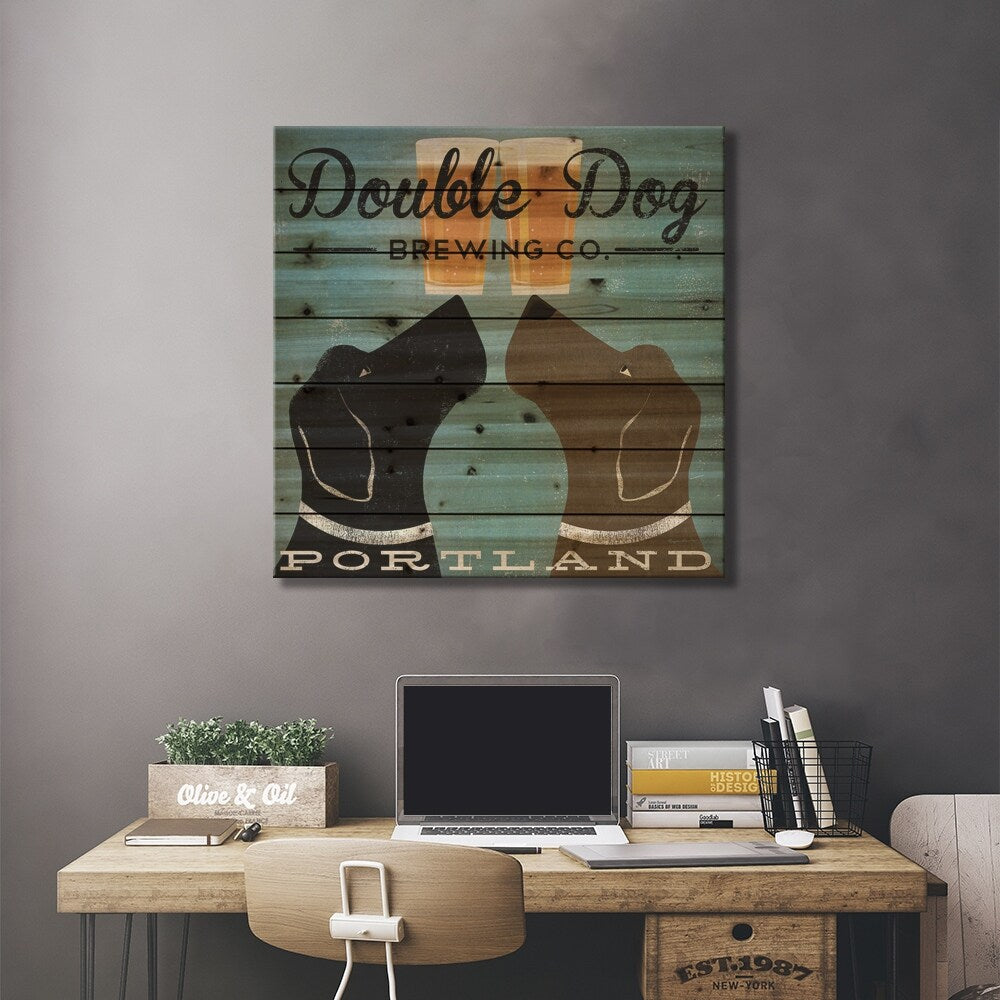 Double Dog Brewing Co. Print On Wood by Ryan Fowler - Multi-Color