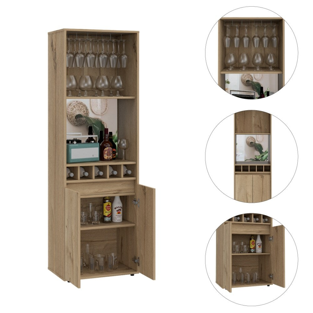 Double Door Bar Cabinet with 2 Shelves and 5 Built-in Wine Rack