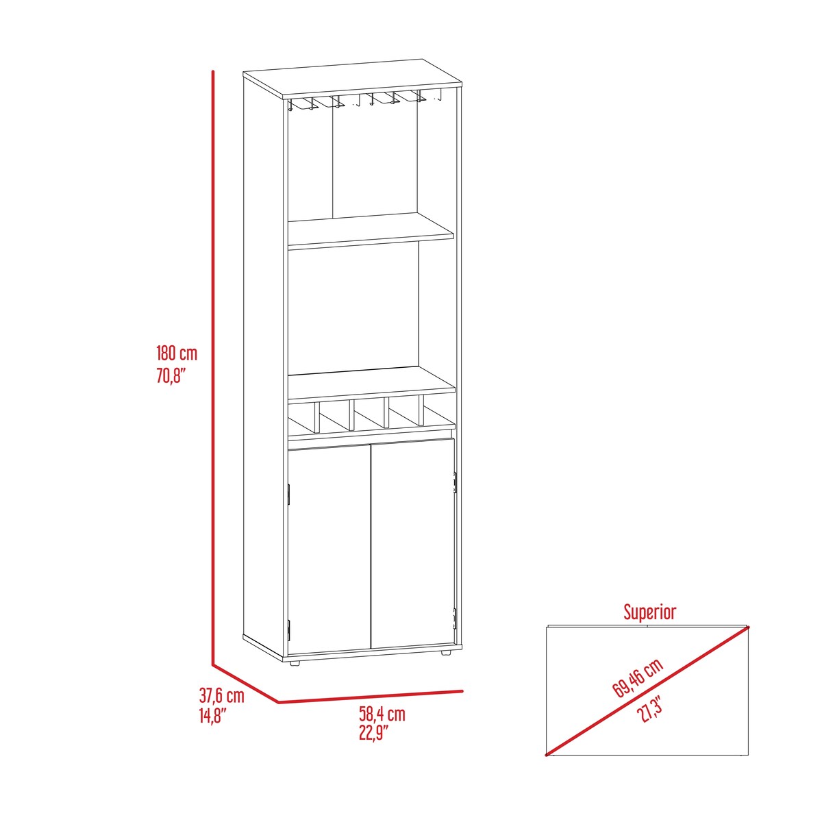 Double Door Bar Cabinet with 2 Shelves and 5 Built-in Wine Rack