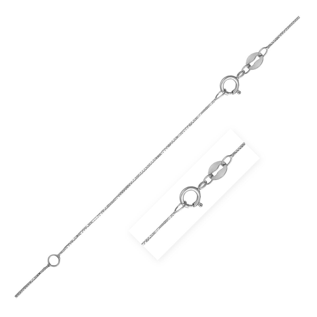 Double Extendable Box Chain Necklace in 14k White Gold (0.6mm) 18" Inches
