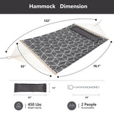 Double Hammock Quilted Fabric Swing with Spreader Bars and Detachable Pillow, 450 LBS Weight Capacity - 122 x 55 x 1 inches