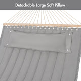 Double Hammock Quilted Fabric Swing with Spreader Bars and Detachable Pillow, 450 LBS Weight Capacity - 122 x 55 x 1 inches