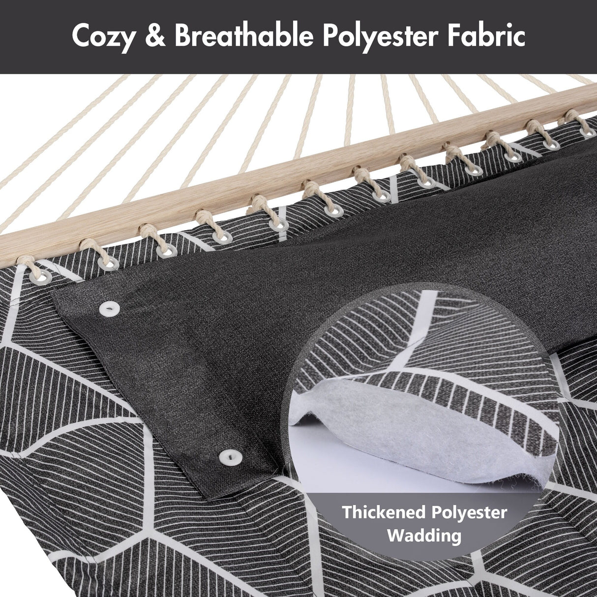 Double Hammock Quilted Fabric Swing with Spreader Bars and Detachable Pillow, 450 LBS Weight Capacity - 122 x 55 x 1 inches