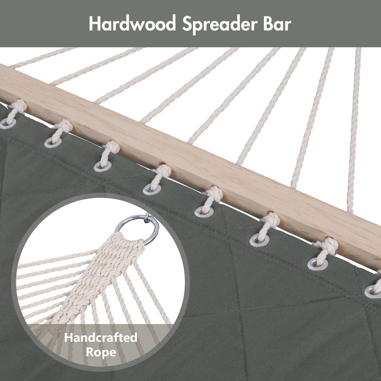 Double Hammock Quilted Fabric Swing with Spreader Bars and Detachable Pillow, 450 LBS Weight Capacity - 122 x 55 x 1 inches