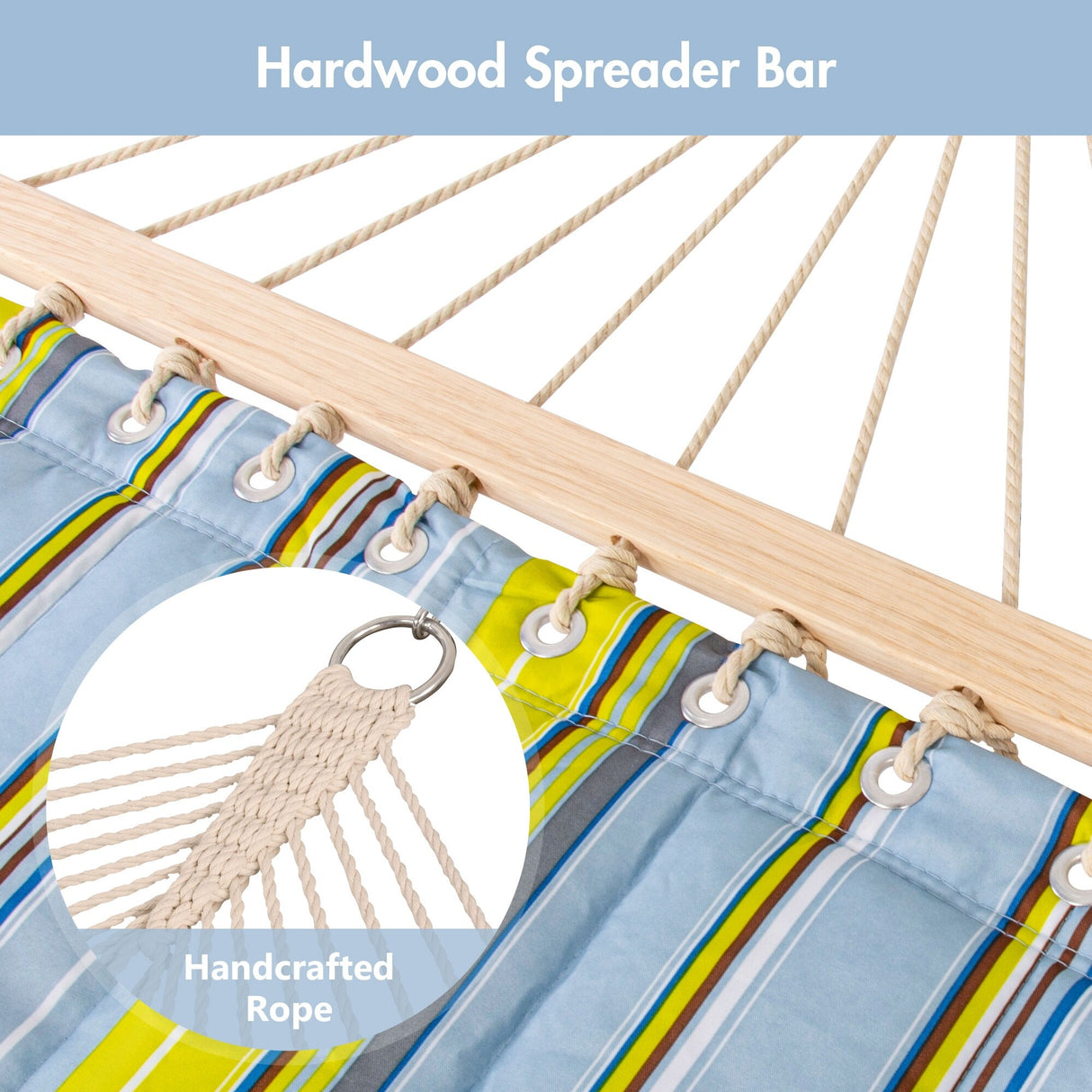 Double Hammock Quilted Fabric Swing with Spreader Bars and Detachable Pillow, 450 LBS Weight Capacity - 122 x 55 x 1 inches