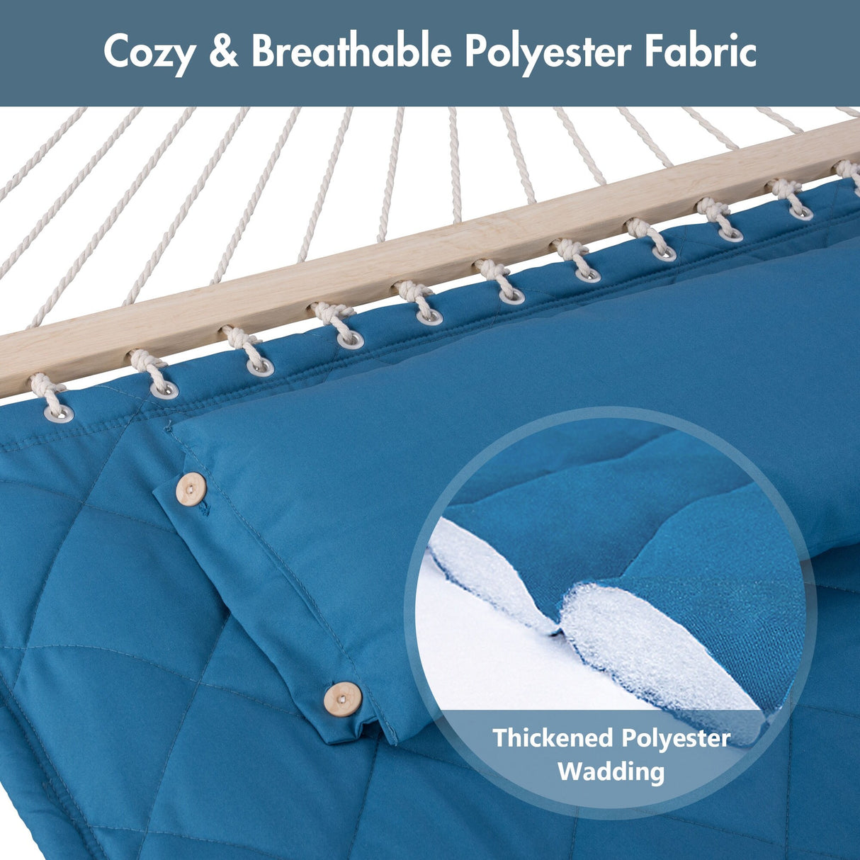 Double Hammock Quilted Fabric Swing with Spreader Bars and Detachable Pillow, 450 LBS Weight Capacity - 122 x 55 x 1 inches