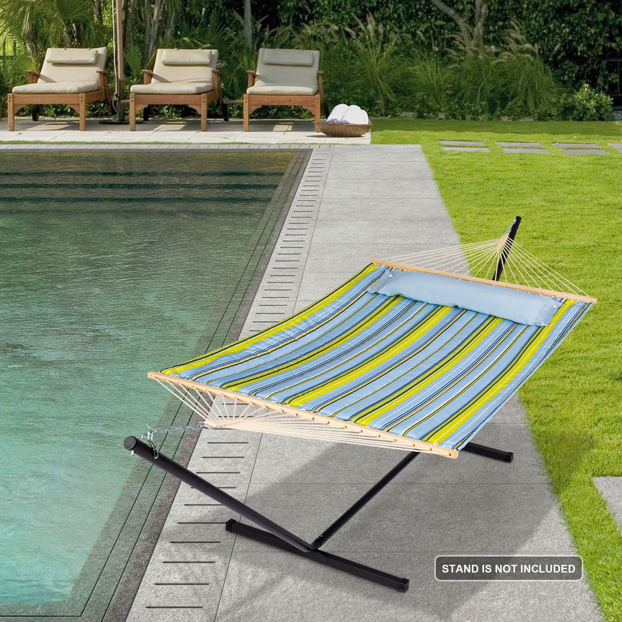 Double Hammock Quilted Fabric Swing with Spreader Bars and Detachable Pillow, 450 LBS Weight Capacity - 122 x 55 x 1 inches