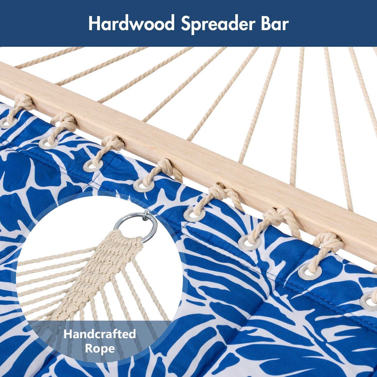 Double Hammock Quilted Fabric Swing with Spreader Bars and Detachable Pillow, 450 LBS Weight Capacity - 122 x 55 x 1 inches