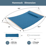 Double Hammock Quilted Fabric Swing with Spreader Bars and Detachable Pillow, 450 LBS Weight Capacity - 122 x 55 x 1 inches