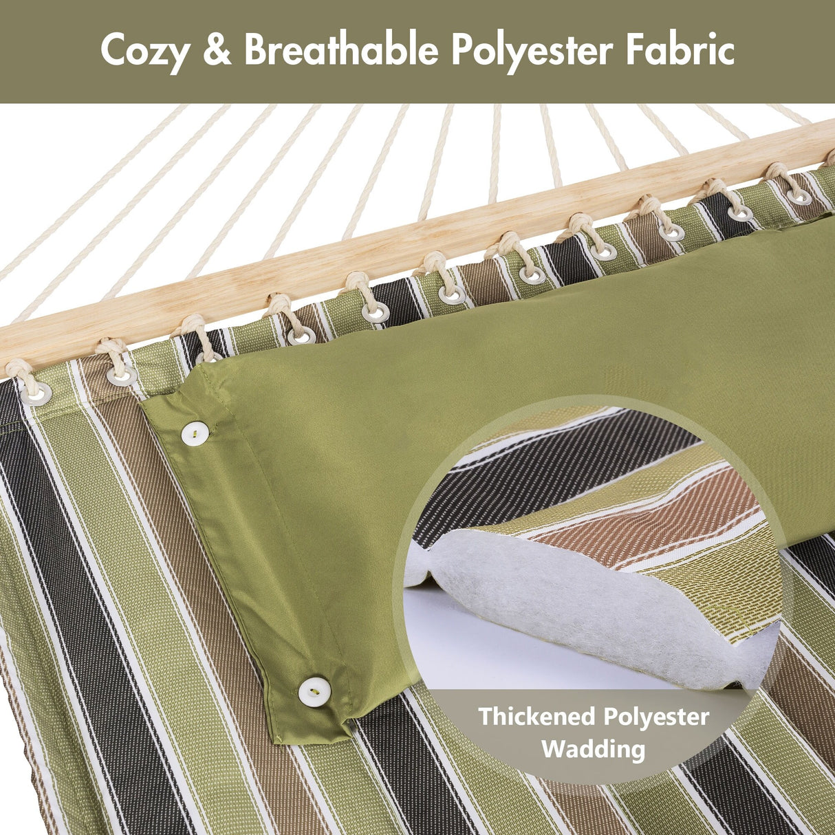 Double Hammock Quilted Fabric Swing with Spreader Bars and Detachable Pillow, 450 LBS Weight Capacity - 122 x 55 x 1 inches