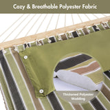Double Hammock Quilted Fabric Swing with Spreader Bars and Detachable Pillow, 450 LBS Weight Capacity - 122 x 55 x 1 inches