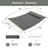 Double Hammock Quilted Fabric Swing with Spreader Bars and Detachable Pillow, 450 LBS Weight Capacity - 122 x 55 x 1 inches