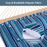 Double Hammock Quilted Fabric Swing with Spreader Bars and Detachable Pillow, 450 LBS Weight Capacity - 122 x 55 x 1 inches