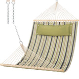 Double Hammock Quilted Fabric Swing with Spreader Bars and Detachable Pillow, 450 LBS Weight Capacity - 122 x 55 x 1 inches