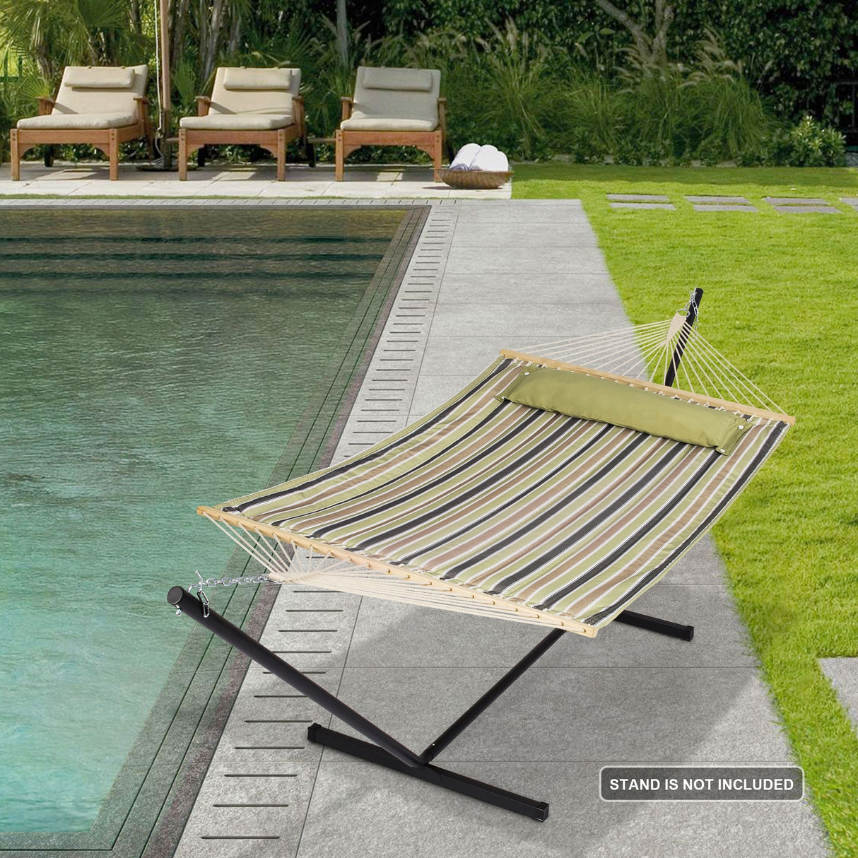 Double Hammock Quilted Fabric Swing with Spreader Bars and Detachable Pillow, 450 LBS Weight Capacity - 122 x 55 x 1 inches
