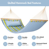 Double Hammock Quilted Fabric Swing with Spreader Bars and Detachable Pillow, 450 LBS Weight Capacity - 122 x 55 x 1 inches