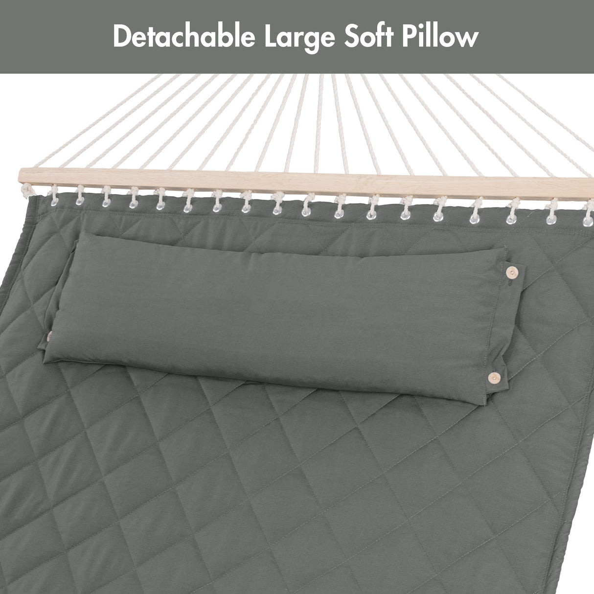 Double Hammock Quilted Fabric Swing with Spreader Bars and Detachable Pillow, 450 LBS Weight Capacity - 122 x 55 x 1 inches