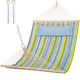 Double Hammock Quilted Fabric Swing with Spreader Bars and Detachable Pillow, 450 LBS Weight Capacity - 122 x 55 x 1 inches