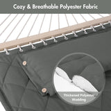 Double Hammock Quilted Fabric Swing with Spreader Bars and Detachable Pillow, 450 LBS Weight Capacity - 122 x 55 x 1 inches