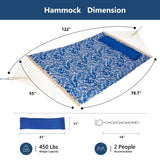 Double Hammock Quilted Fabric Swing with Spreader Bars and Detachable Pillow, 450 LBS Weight Capacity - 122 x 55 x 1 inches