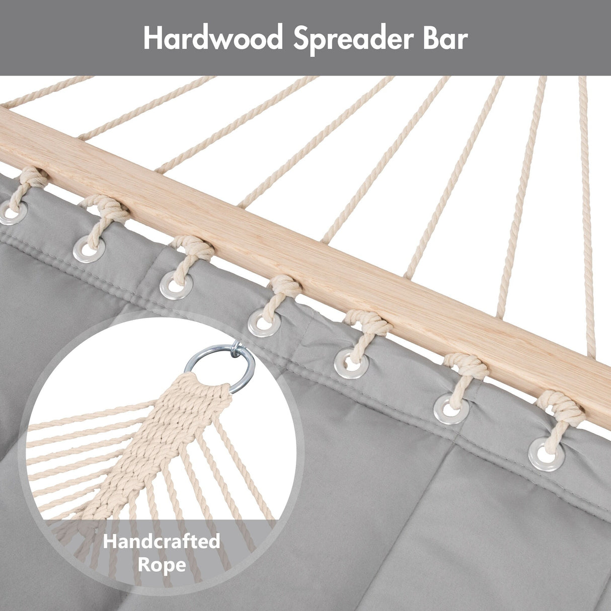 Double Hammock Quilted Fabric Swing with Spreader Bars and Detachable Pillow, 450 LBS Weight Capacity - 122 x 55 x 1 inches