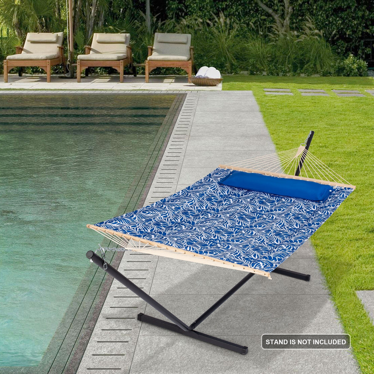 Double Hammock Quilted Fabric Swing with Spreader Bars and Detachable Pillow, 450 LBS Weight Capacity - 122 x 55 x 1 inches