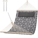 Double Hammock Quilted Fabric Swing with Spreader Bars and Detachable Pillow, 450 LBS Weight Capacity - 122 x 55 x 1 inches