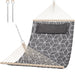 Double Hammock Quilted Fabric Swing with Spreader Bars and Detachable Pillow, 450 LBS Weight Capacity - 122 x 55 x 1 inches