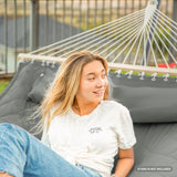 Double Hammock Quilted Fabric Swing with Spreader Bars and Detachable Pillow, 450 LBS Weight Capacity - 122 x 55 x 1 inches