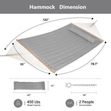 Double Hammock Quilted Fabric Swing with Spreader Bars and Detachable Pillow, 450 LBS Weight Capacity - 122 x 55 x 1 inches