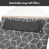 Double Hammock Quilted Fabric Swing with Spreader Bars and Detachable Pillow, 450 LBS Weight Capacity - 122 x 55 x 1 inches