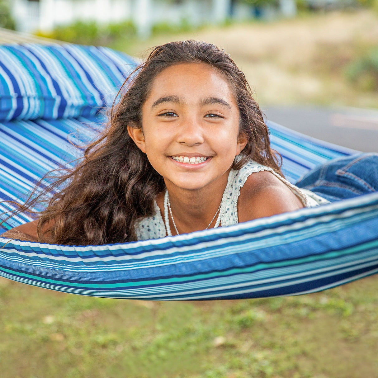 Double Hammock Quilted Fabric Swing with Spreader Bars and Detachable Pillow, 450 LBS Weight Capacity - 122 x 55 x 1 inches