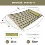 Double Hammock Quilted Fabric Swing with Spreader Bars and Detachable Pillow, 450 LBS Weight Capacity - 122 x 55 x 1 inches