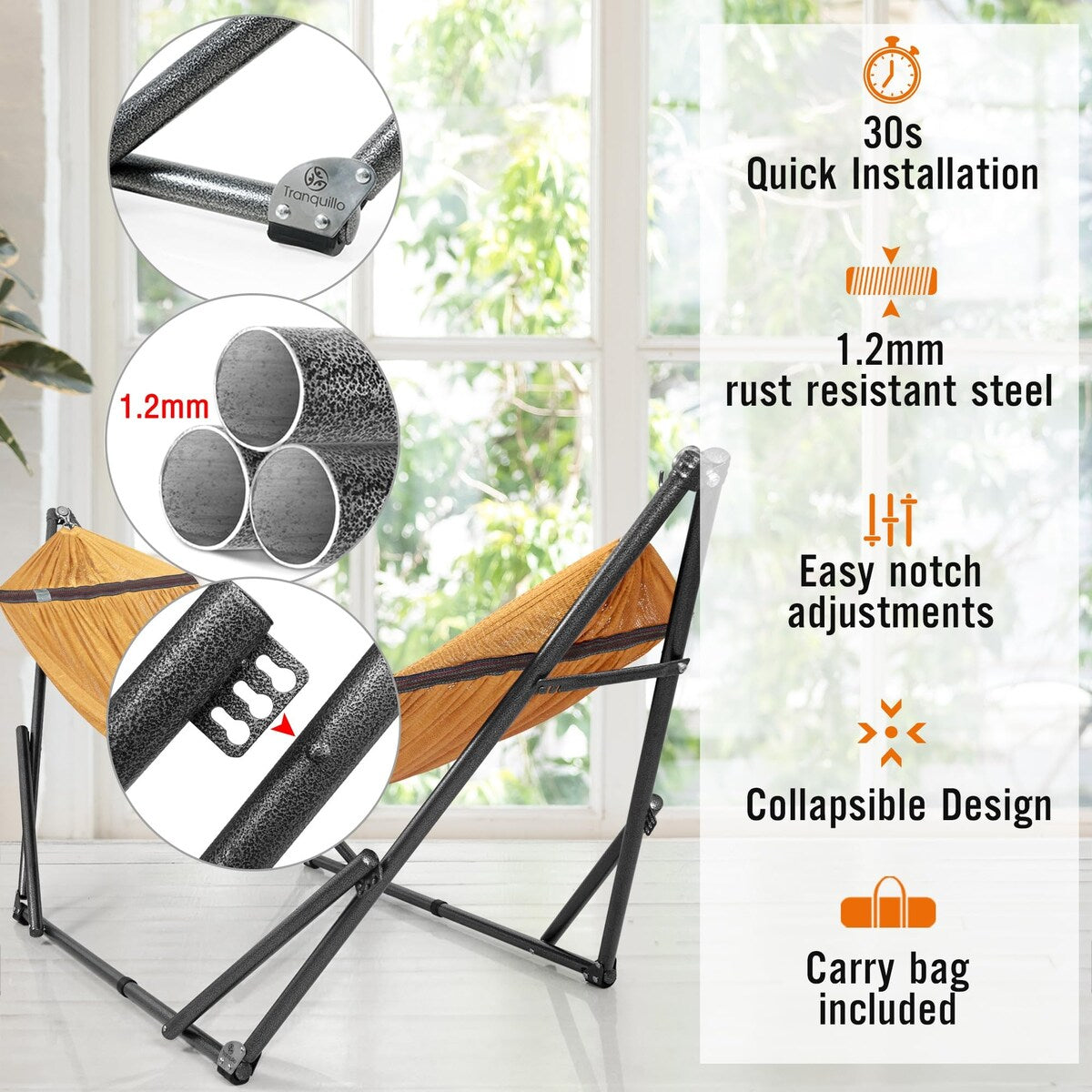 Double Hammock with Stand Included for 2 Persons/Foldable Hammock Stand 600 lbs Capacity Portable Case Inhouse, Outdoor, Camping