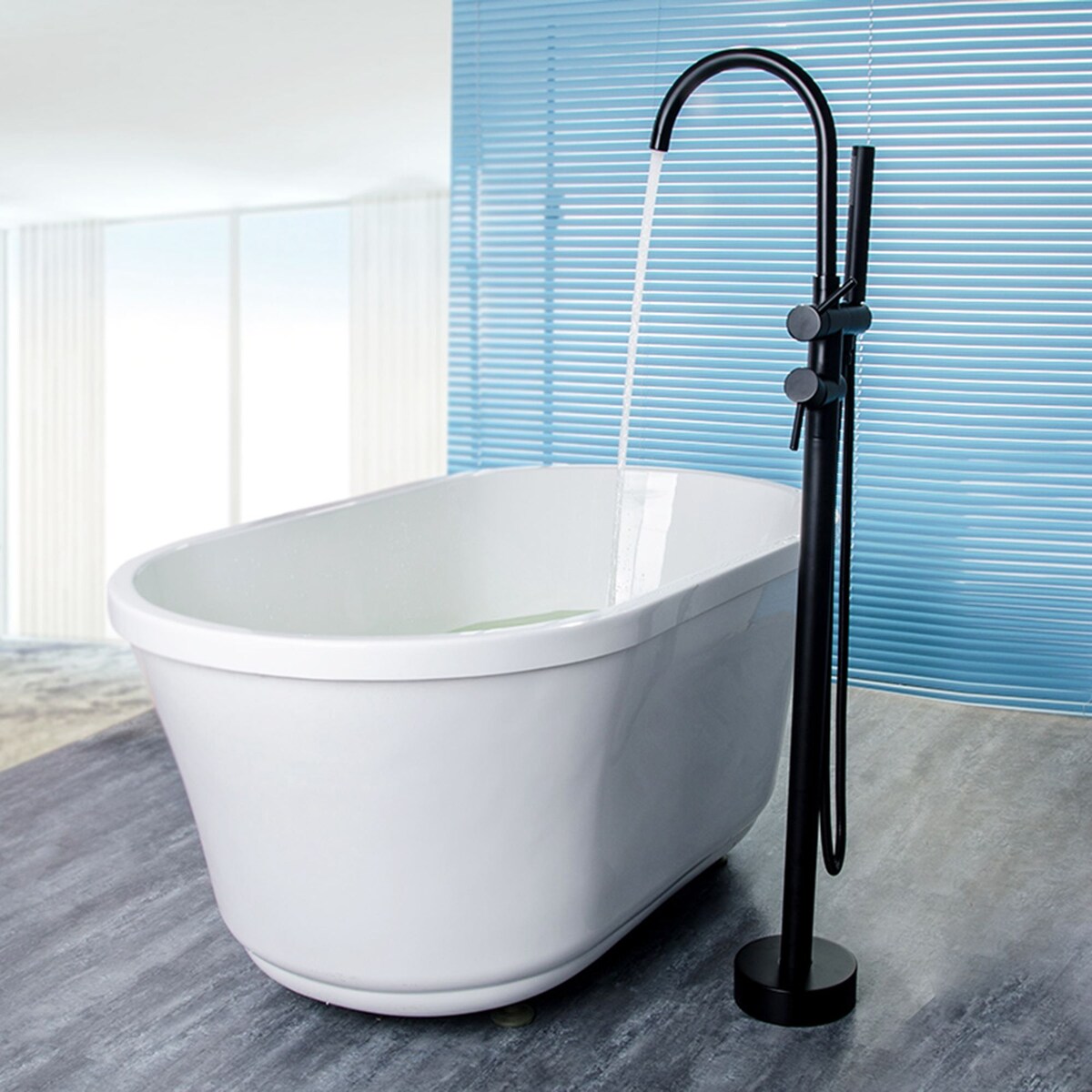 Double Handle Floor Mounted Freestanding Tub Filler with Handshower
