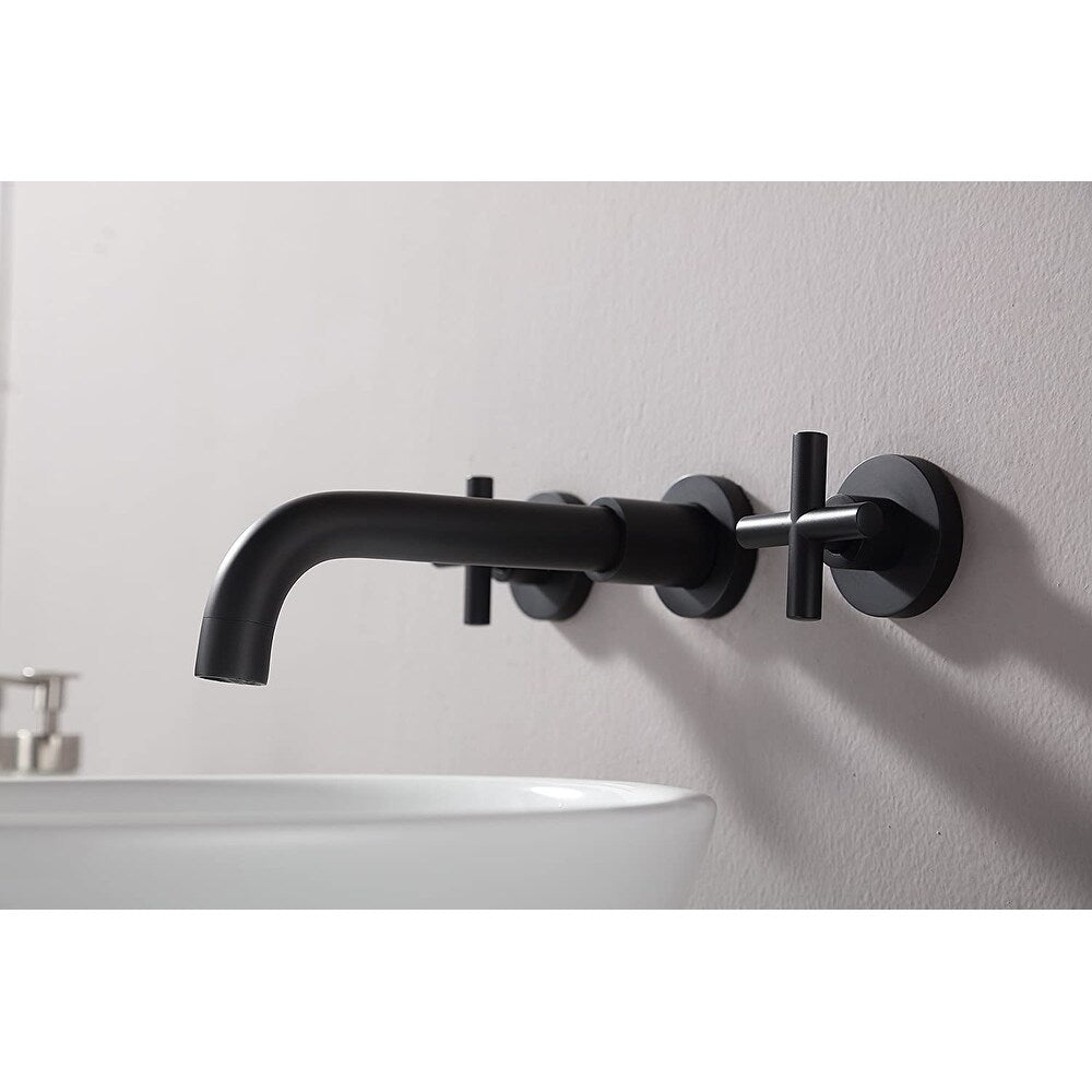 Double Handle Wall Mount Bathroom Faucet Matte Black