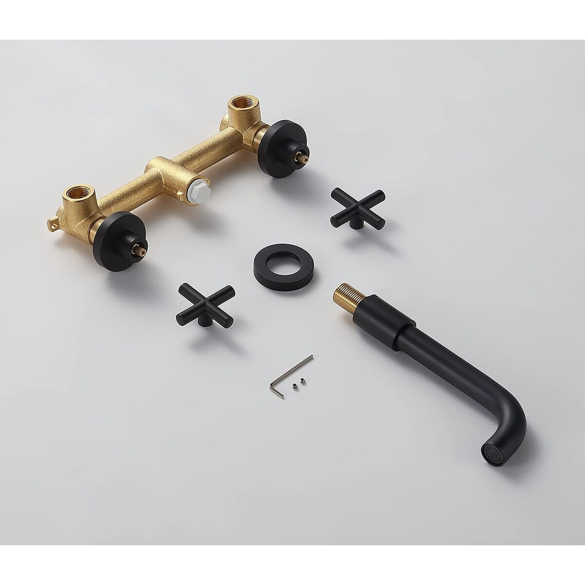 Double Handle Wall Mount Bathroom Faucet Matte Black