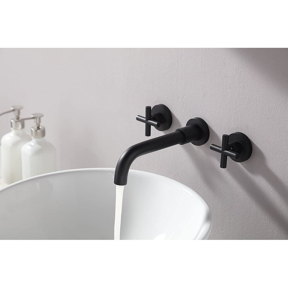 Double Handle Wall Mount Bathroom Faucet Matte Black